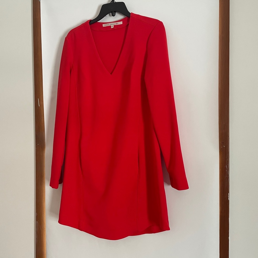 Red long sleeve shift dress